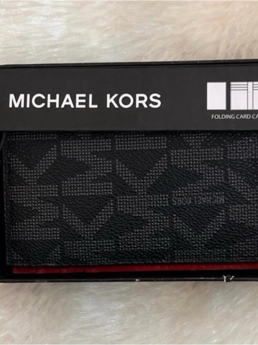 Michael Kors Black Signature Card Holder with Red Trim